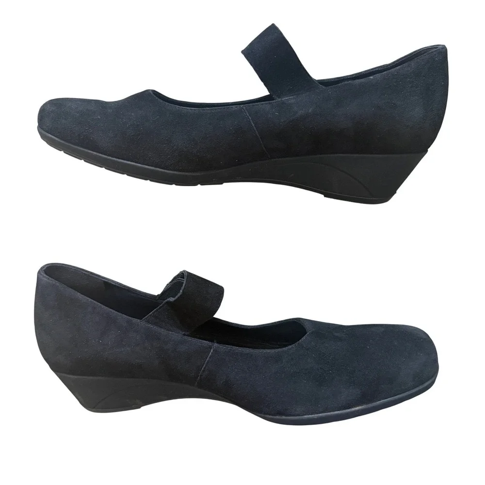Mephisto Kimona Black Suede Mary Jane Wedge Shoes Womens Size 10